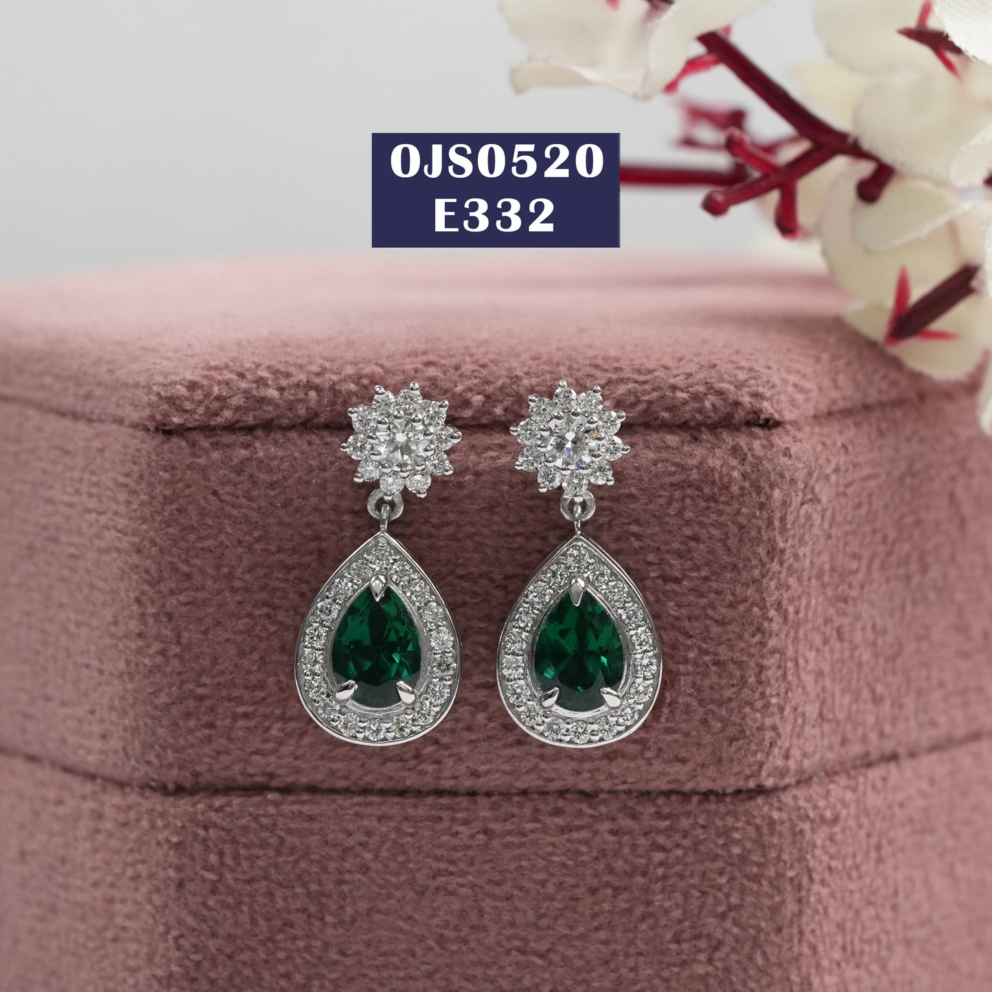 Green Pear Diamond Bridal Earrings