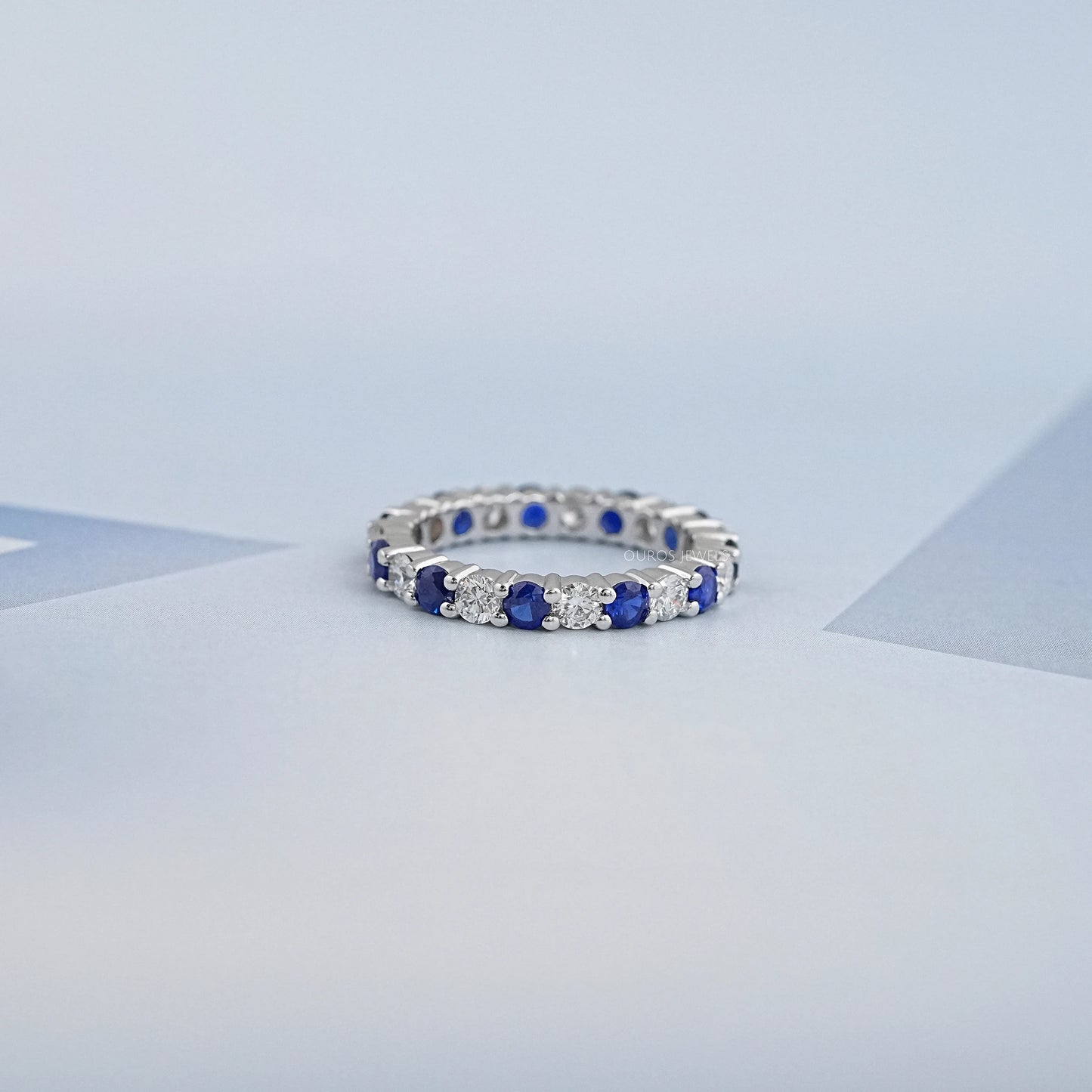 Blue Sapphire Round Gemstone Full Eternity Band