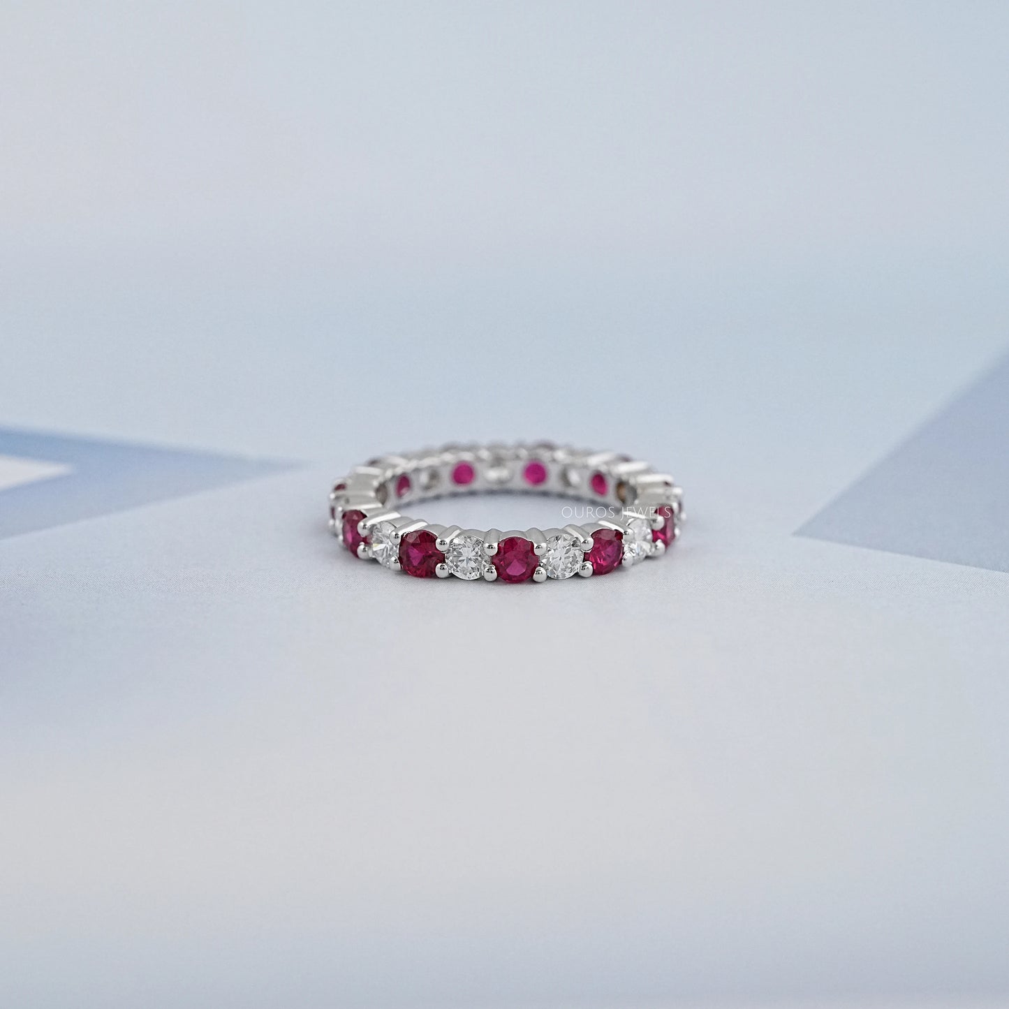 Red Ruby Alternative Round Cut Full Eternity Band