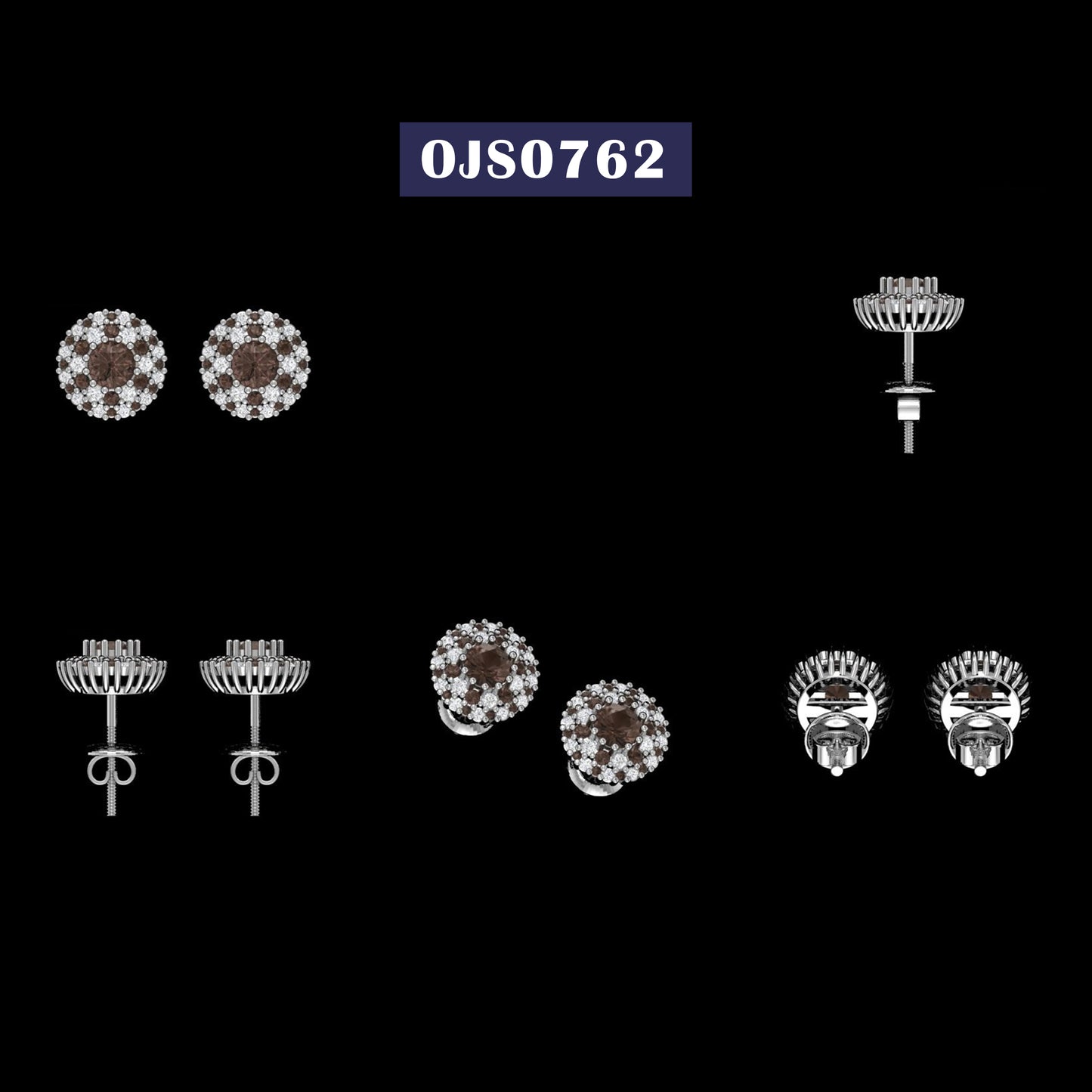 Chocolate Round Cut Double Halo Stud Earring