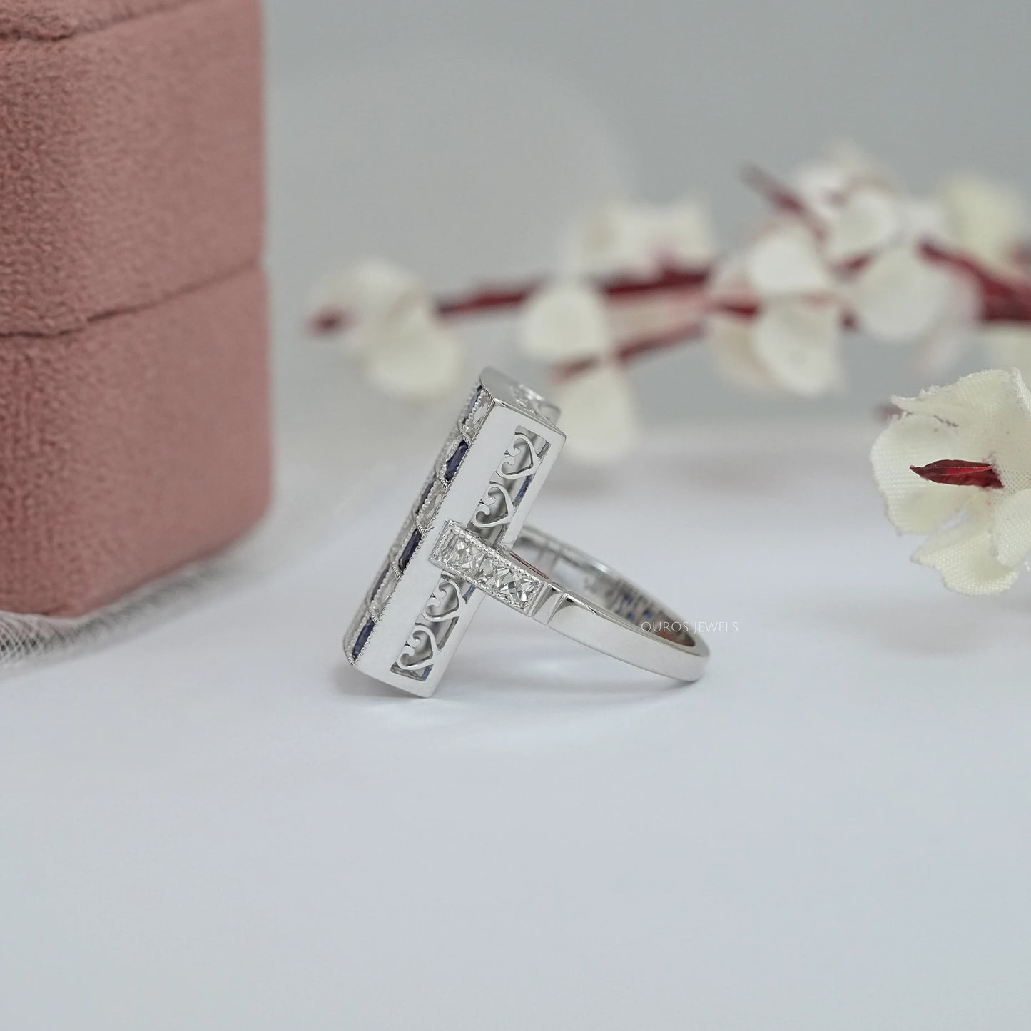 Pear Sapphire And French Cut Diamond Ring