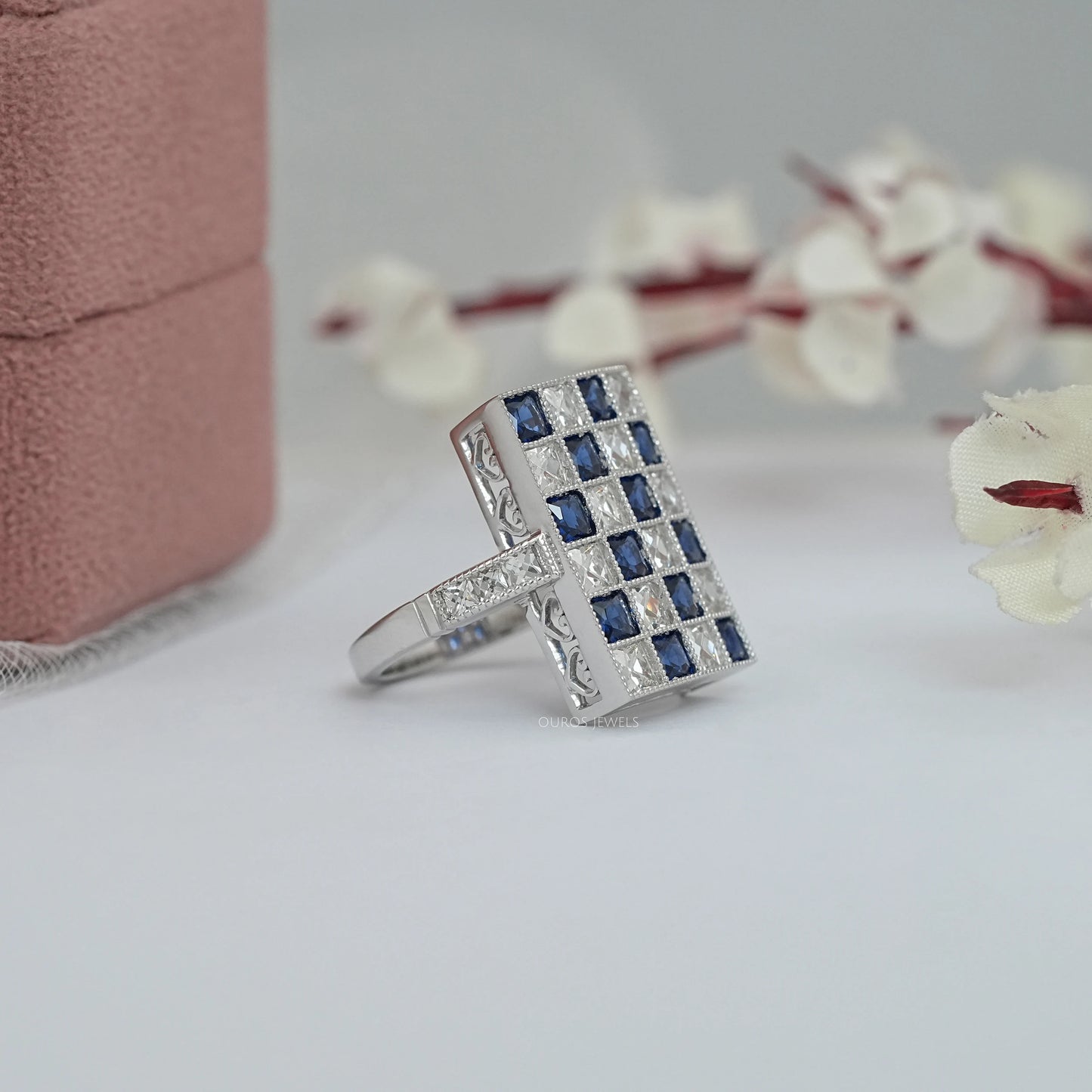 Pear Sapphire And French Cut Diamond Ring