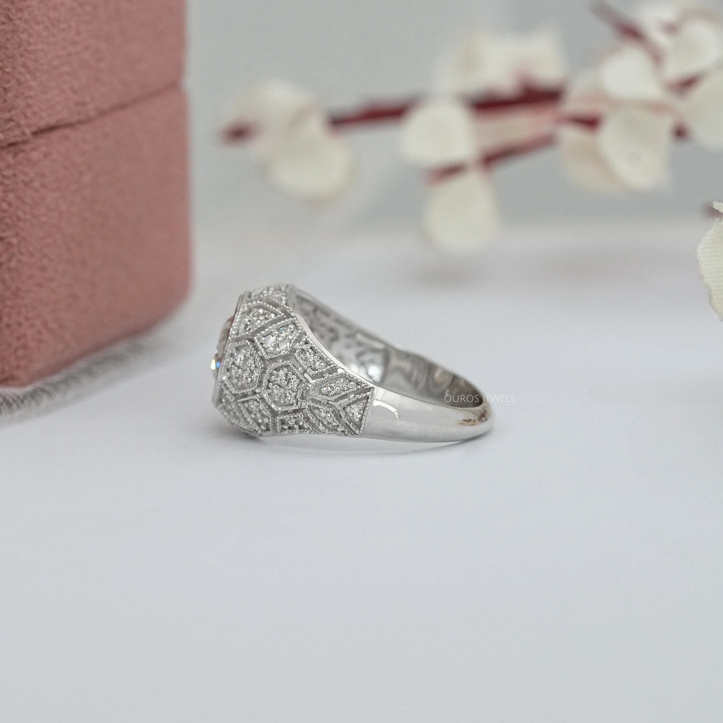 Art Deco Old European Round Diamond Engagement Ring