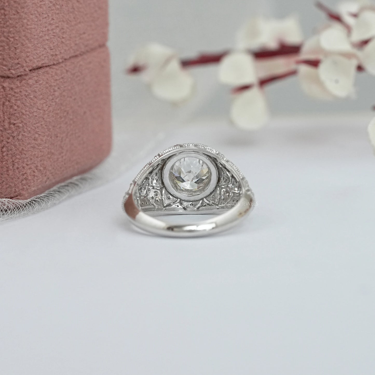 Art Deco Old European Round Diamond Engagement Ring