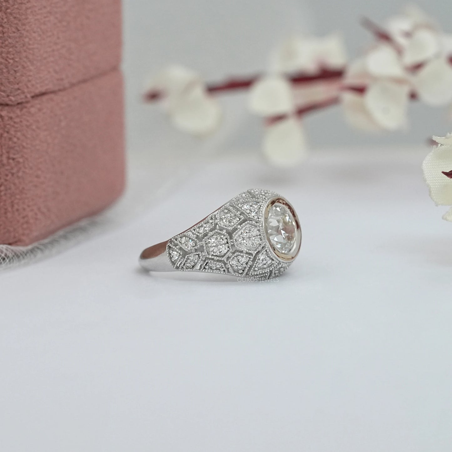 Art Deco Old European Round Diamond Engagement Ring