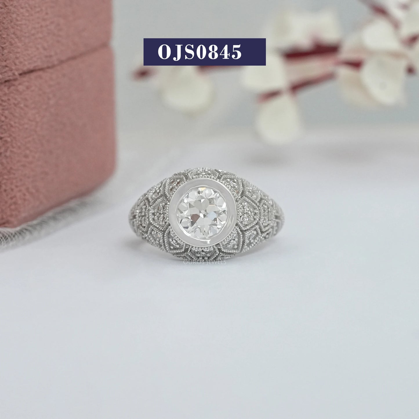 Art Deco Old European Round Diamond Engagement Ring