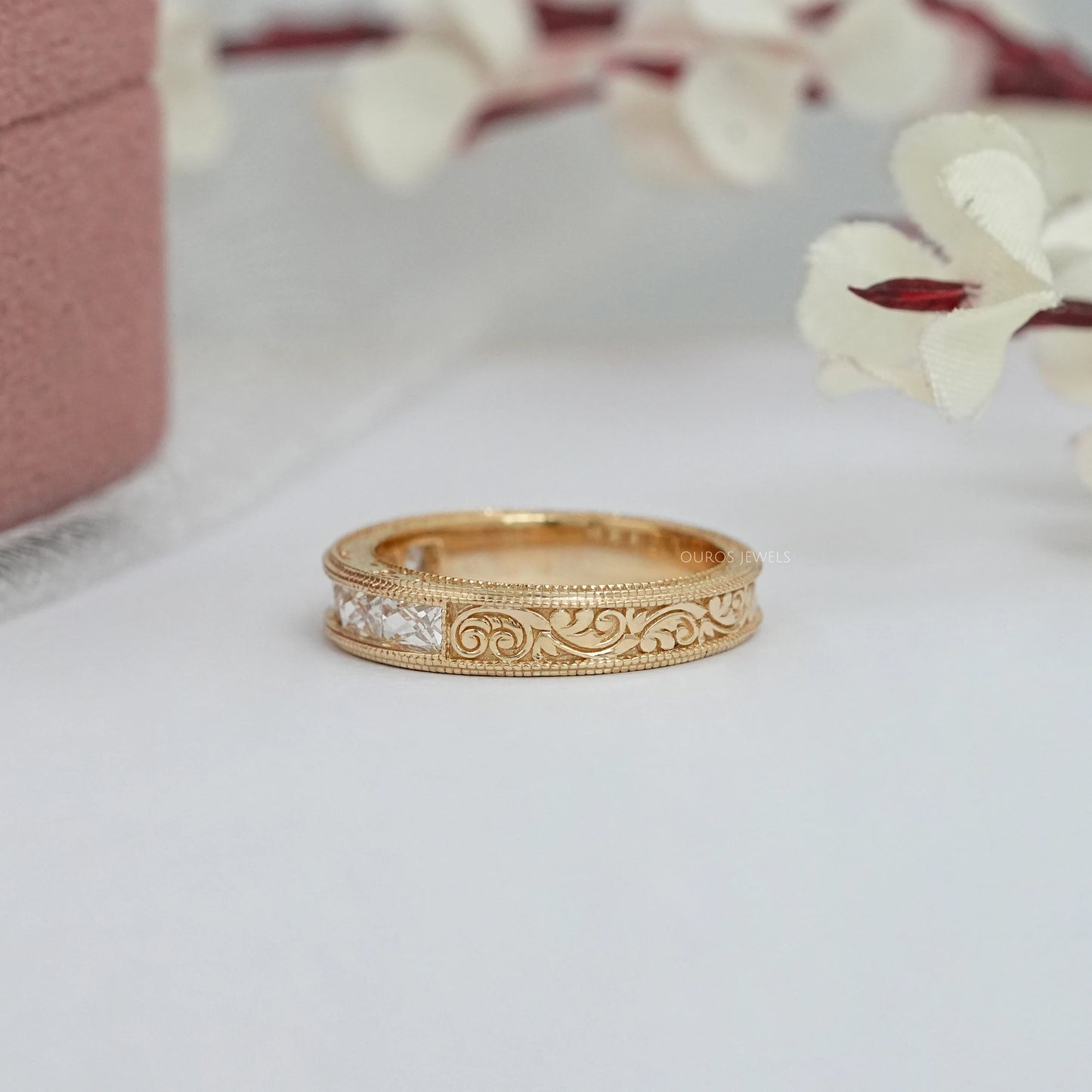 Channel Set French Cut Baguette Five Stone Wedding Ring