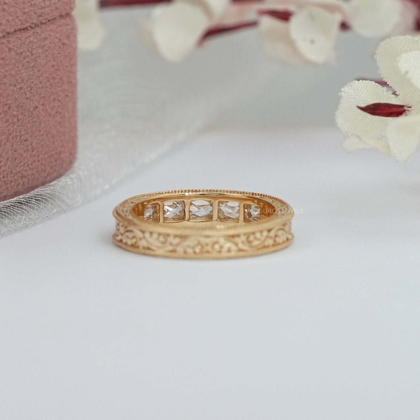 Channel Set French Cut Baguette Five Stone Wedding Ring