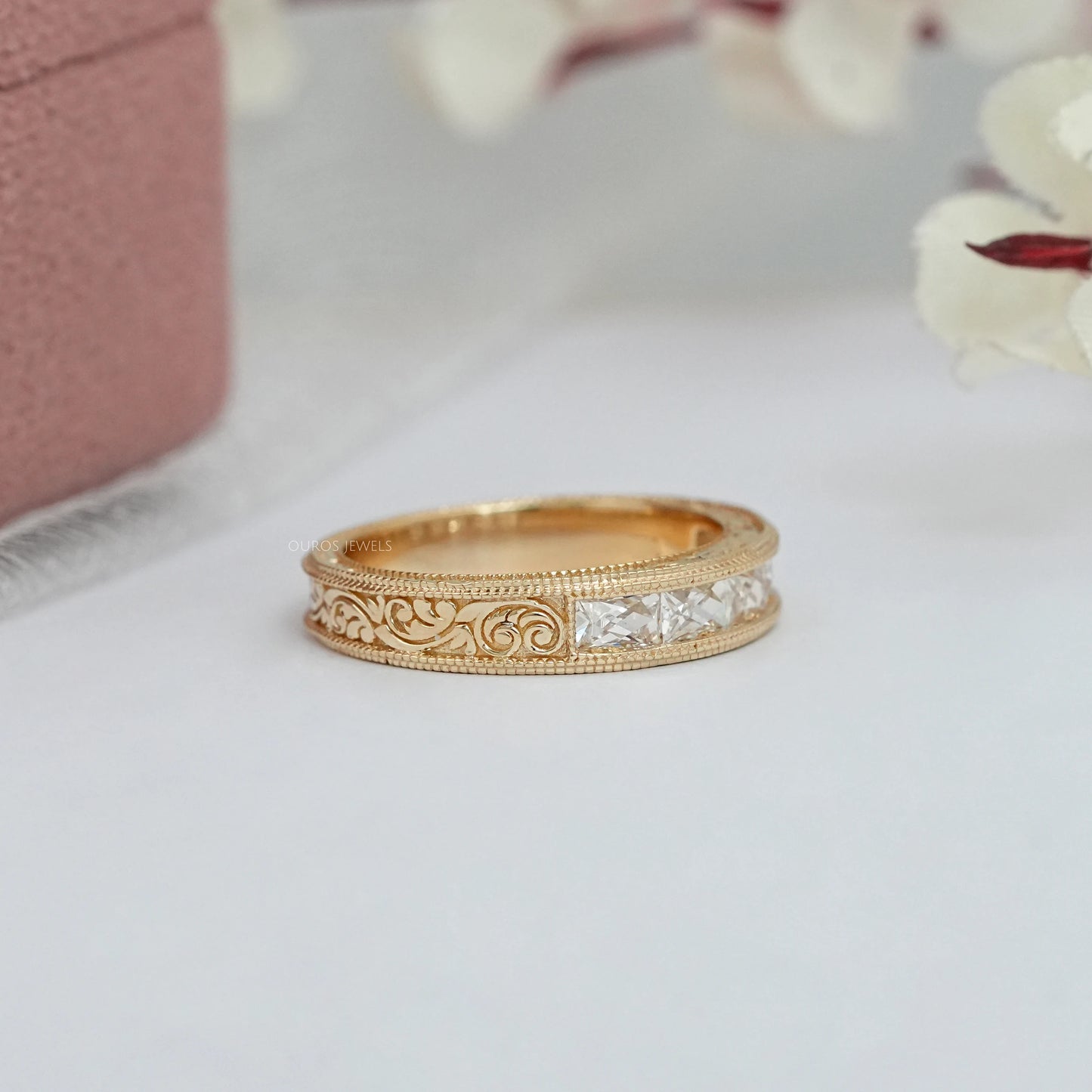 Channel Set French Cut Baguette Five Stone Wedding Ring