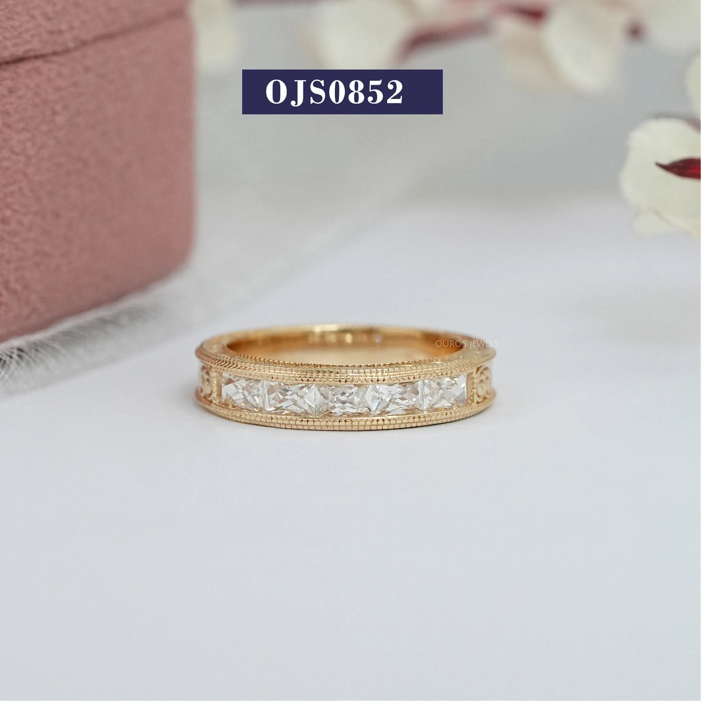 Channel Set French Cut Baguette Five Stone Wedding Ring