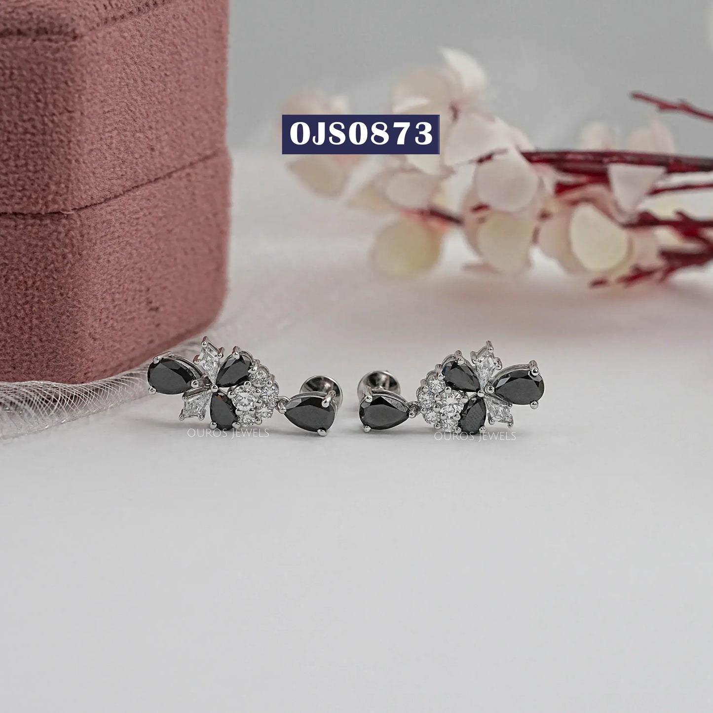 Pear Shape Black Diamond Drop Dangle Earring