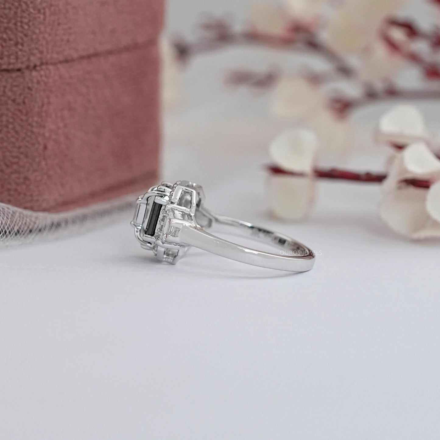 Three Stone Black Emerald Cut Lab Grown Diamond Ring