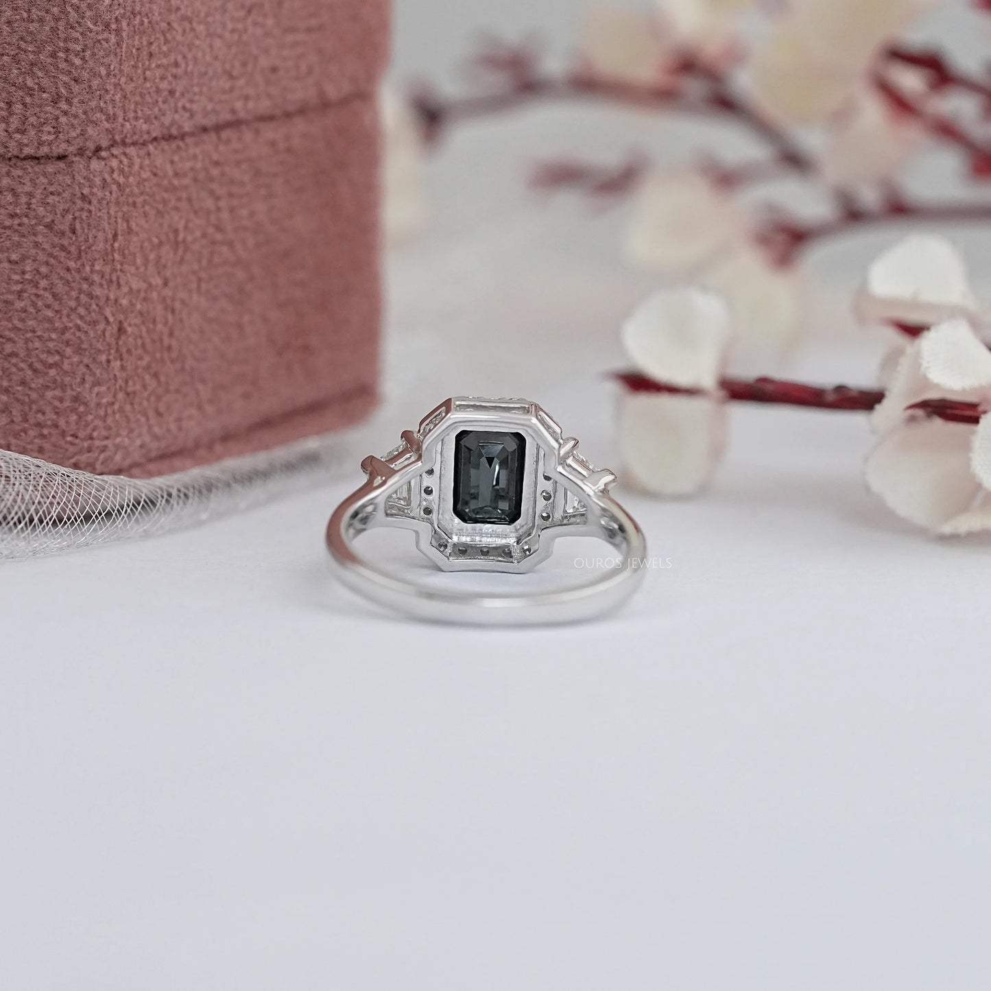 Three Stone Black Emerald Cut Lab Grown Diamond Ring