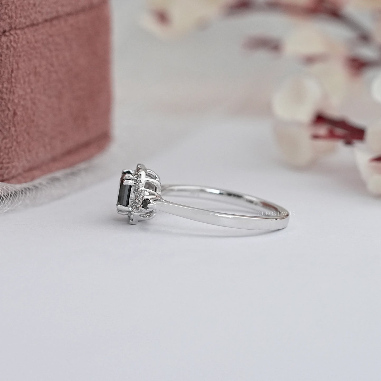 Black Asscher Cut Halo Diamond Ring