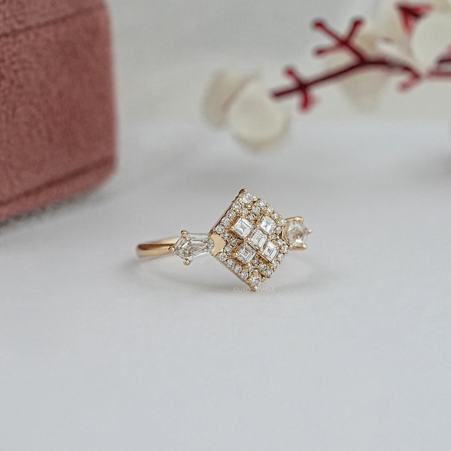 Step Cut Shield Lab Diamond Engagement Ring