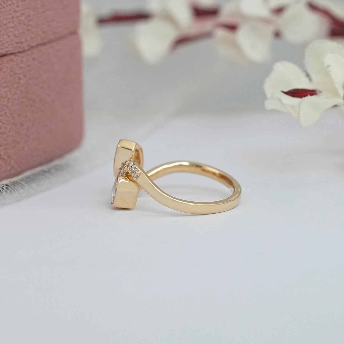 Lab Grown Step Cut Shield Diamond Bypass Style Ring