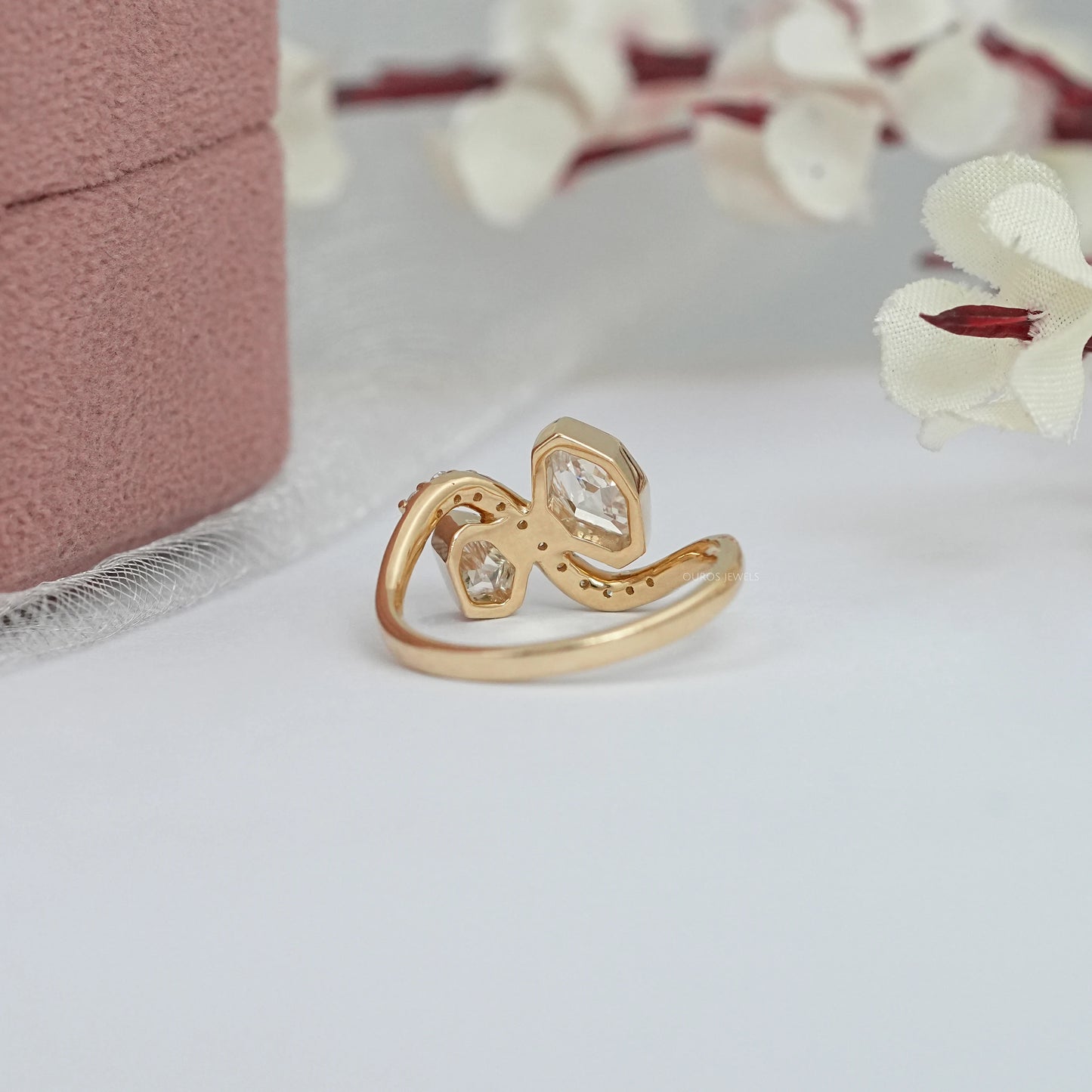 Lab Grown Step Cut Shield Diamond Bypass Style Ring