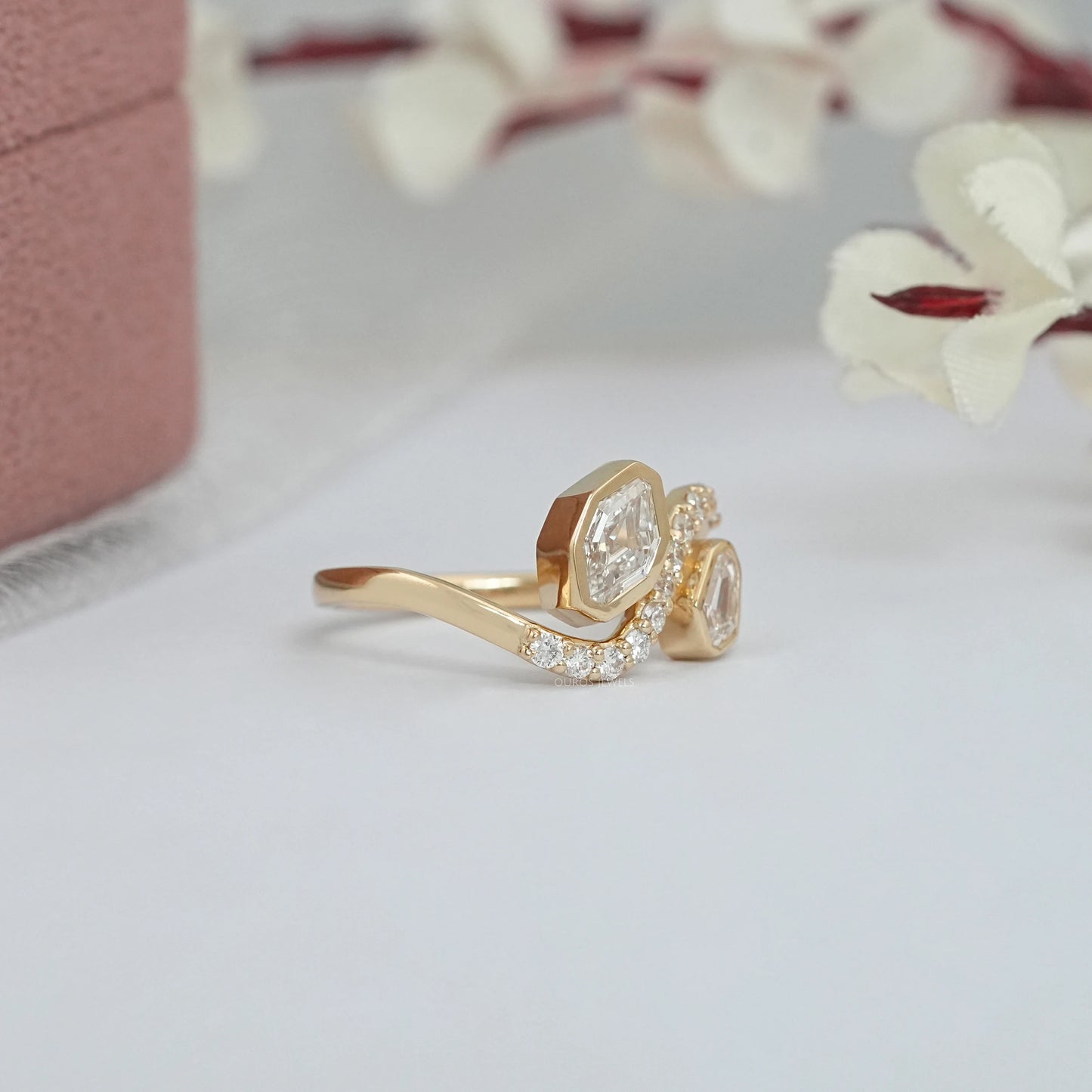 Lab Grown Step Cut Shield Diamond Bypass Style Ring