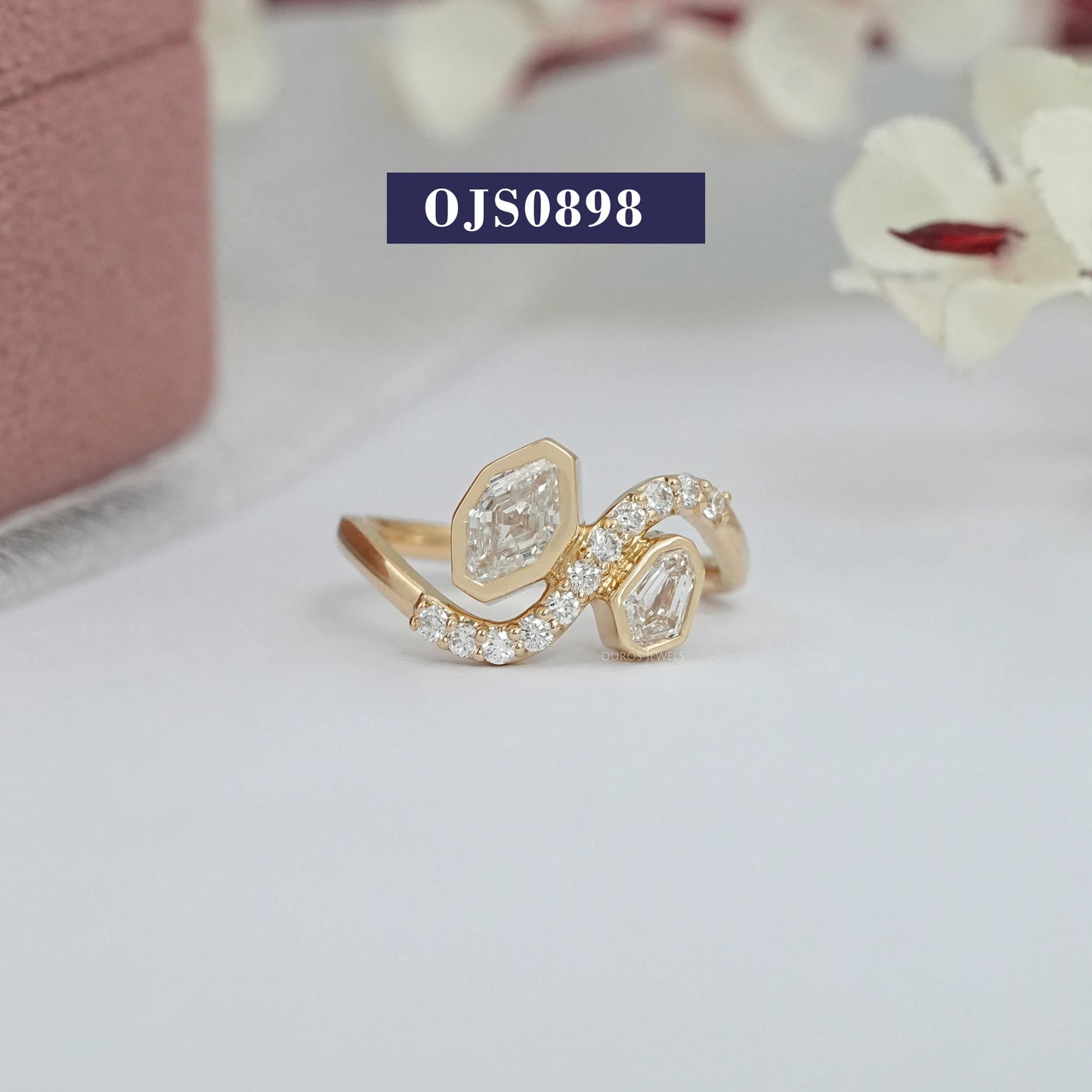 Lab Grown Step Cut Shield Diamond Bypass Style Ring