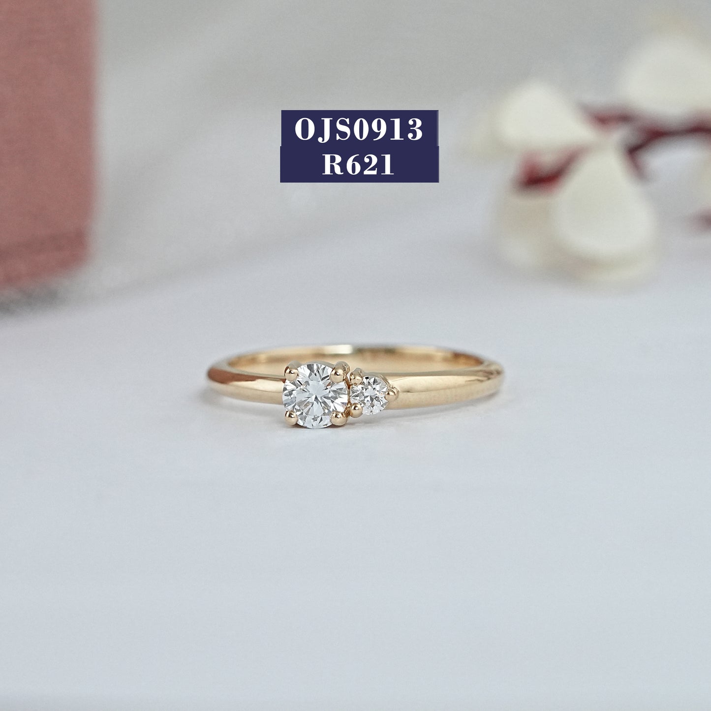 Round Cut Diamond Two Stone Dainty Ring