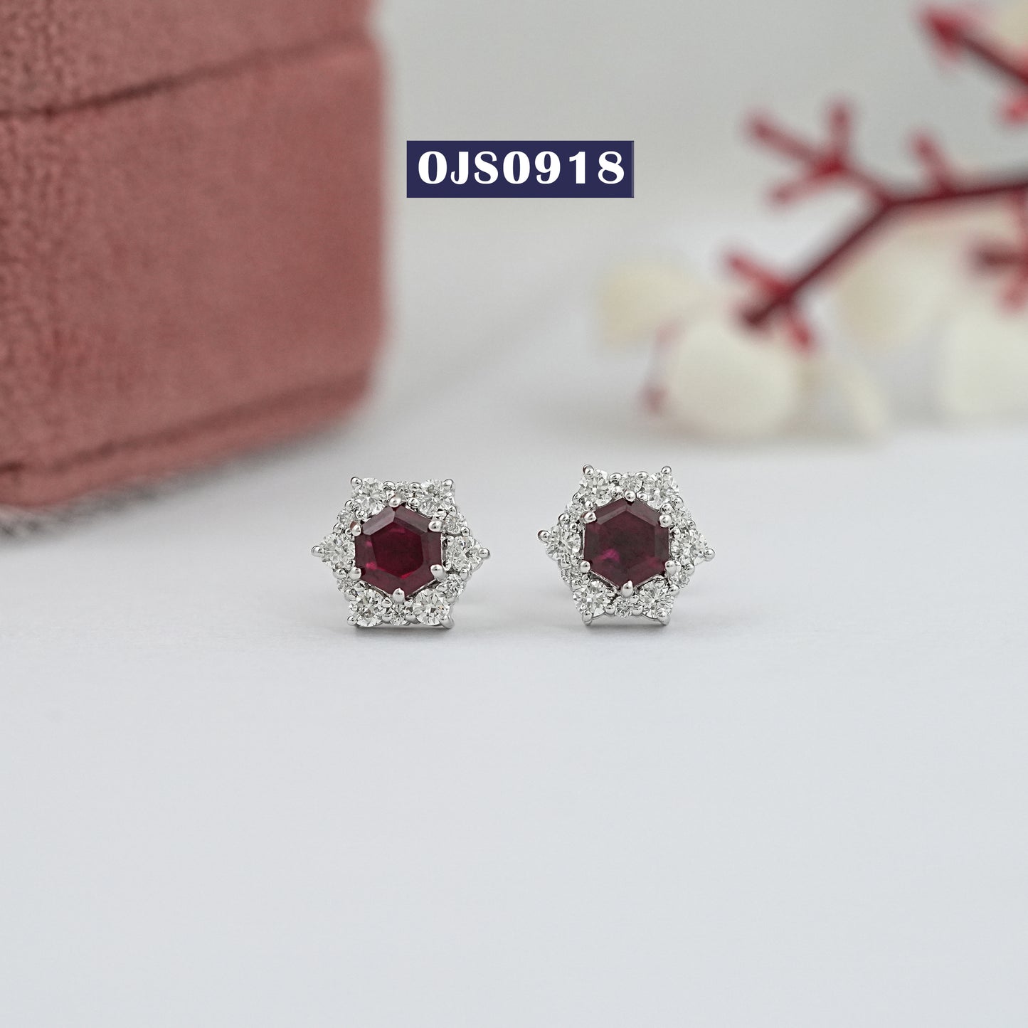 Halo Lab Gemstone Hexagon Stud