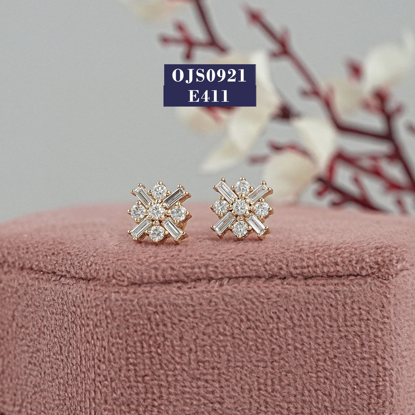 Baguette And Round Cut Diamond Dainty Stud Earrings