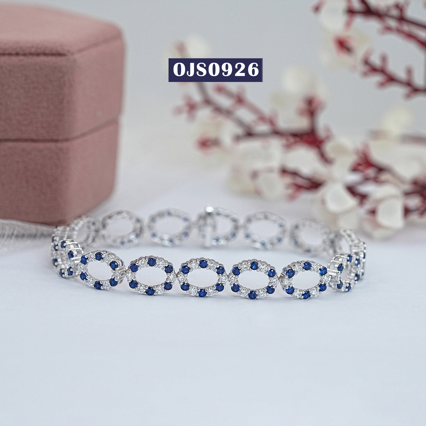 Round Cut Sapphire Gemstone & Lab Grown Diamond Link Bracelet