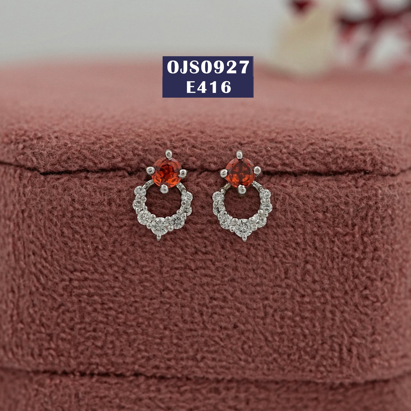 Red Ruby Lab Gemstone Diamond Earrings