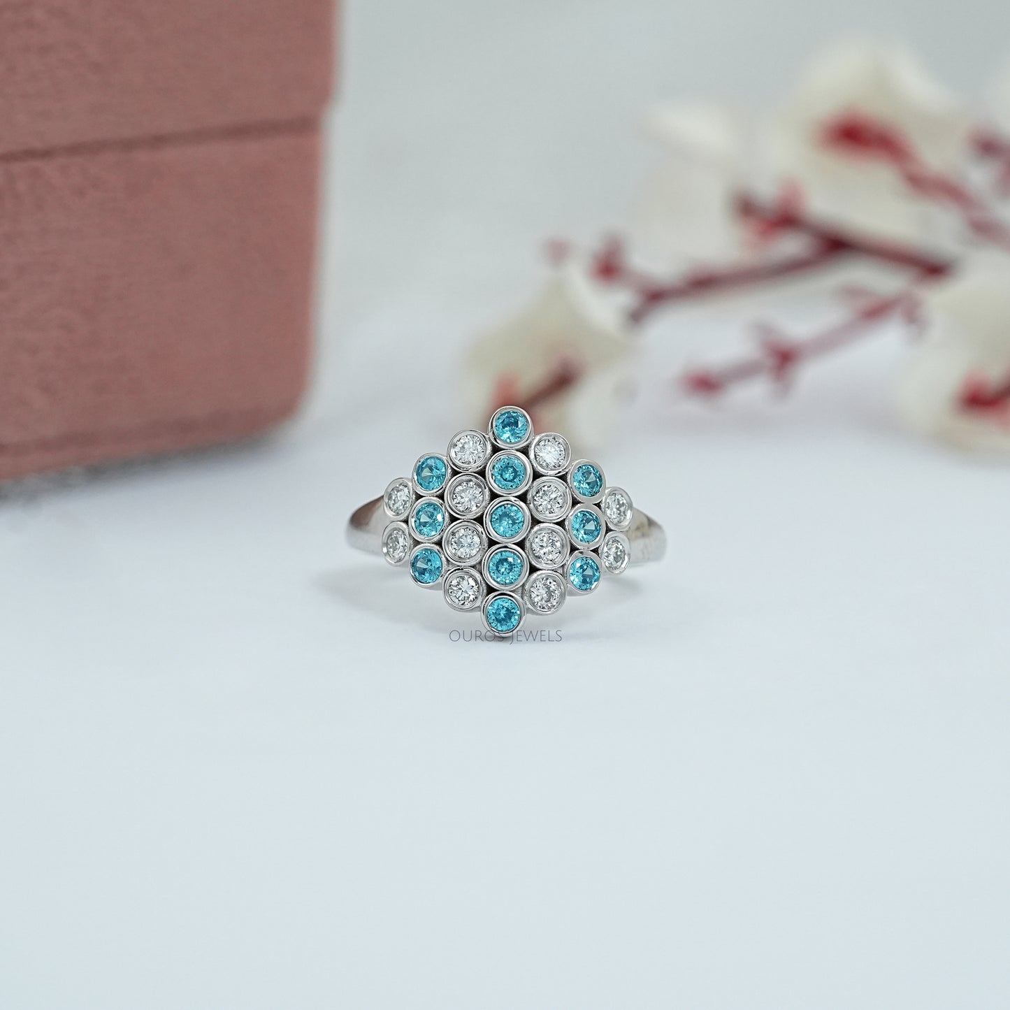 Blue Round GemStone Bezel Set Diamond Ring