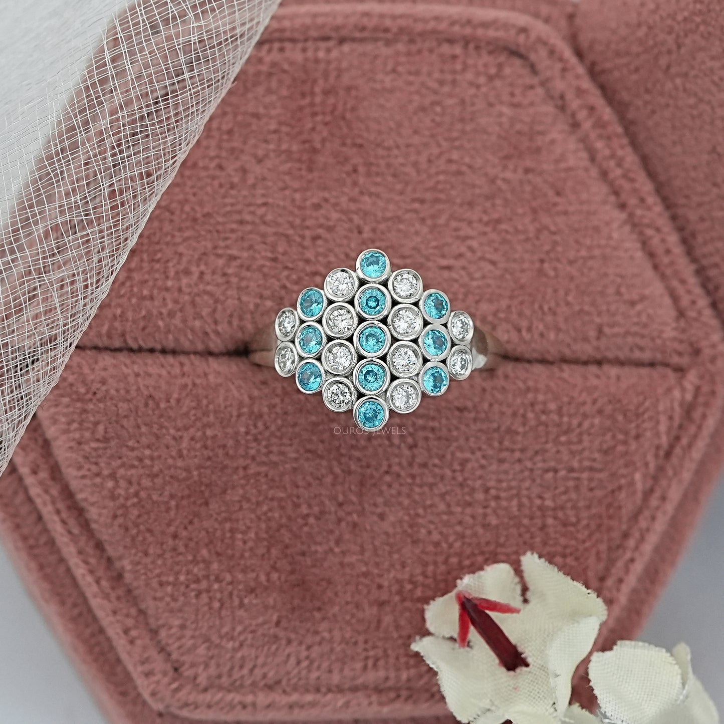 Blue Round GemStone Bezel Set Diamond Ring