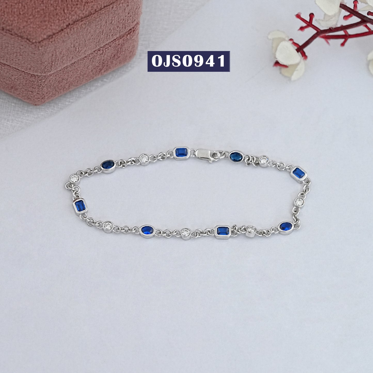Sapphire Gemstone & Round Diamond Link Bracelet