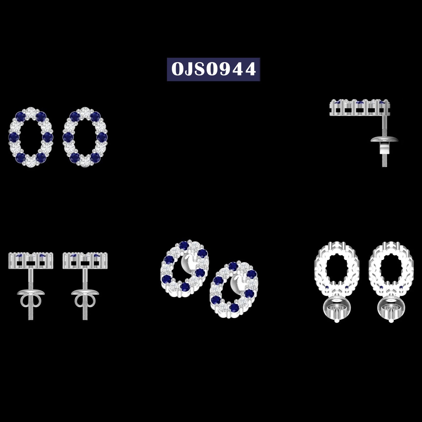 Oval Shape Lab Gemstone Sapphire Stud