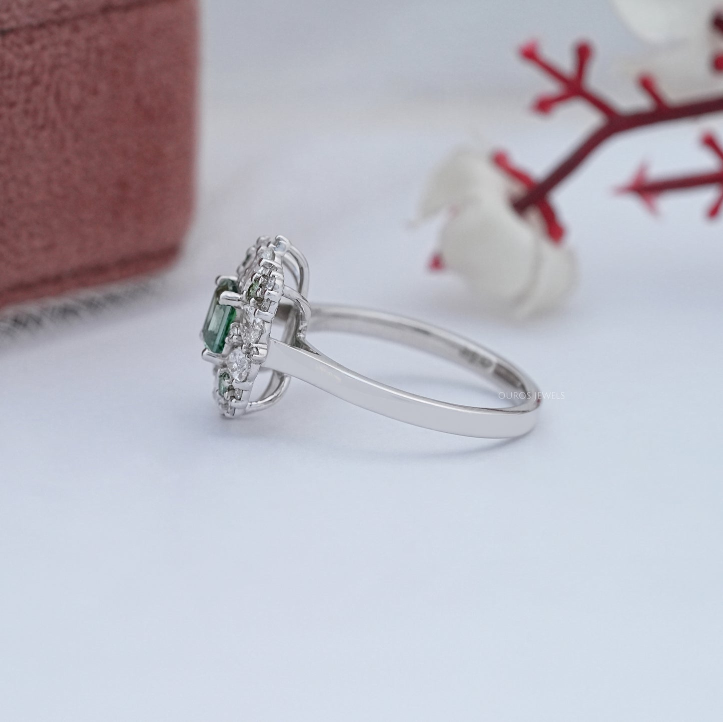 Green Asscher Cut Lab Diamond Cluster Set Ring