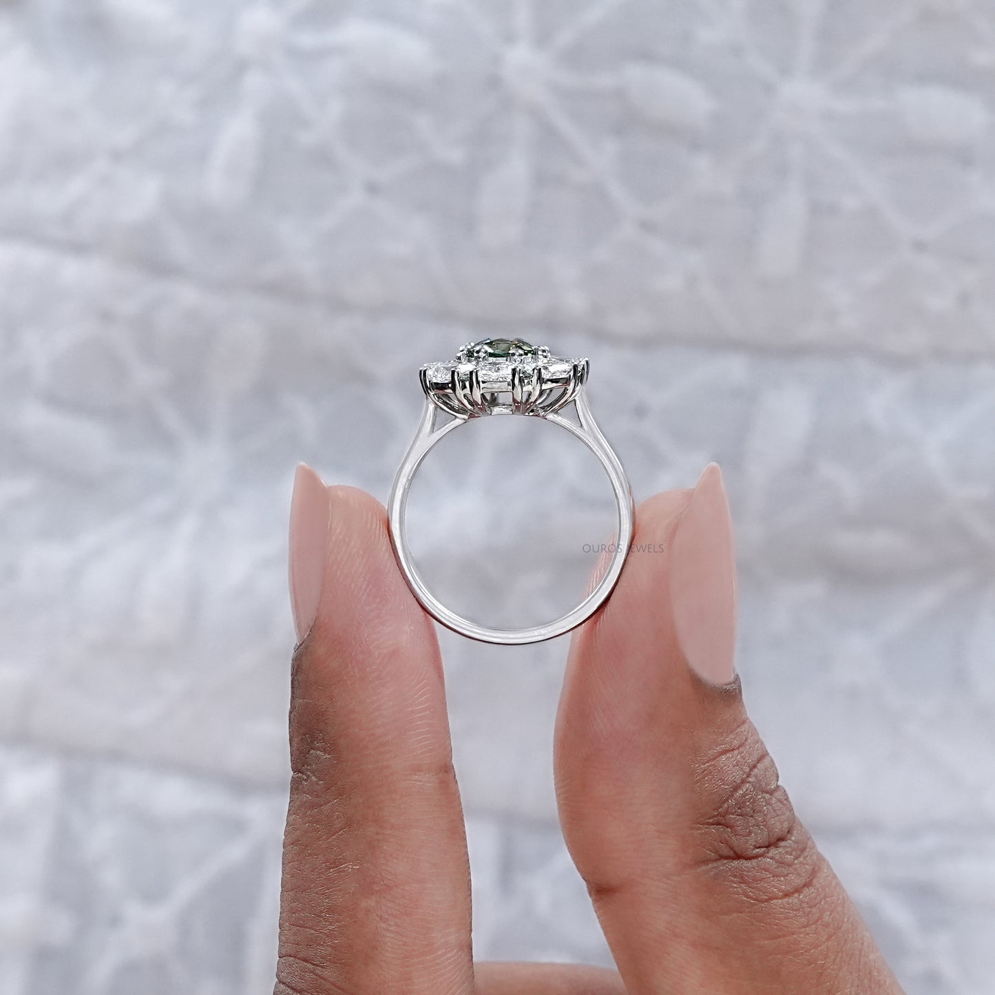 Green Cushion Cut Lab Diamond Halo Ring