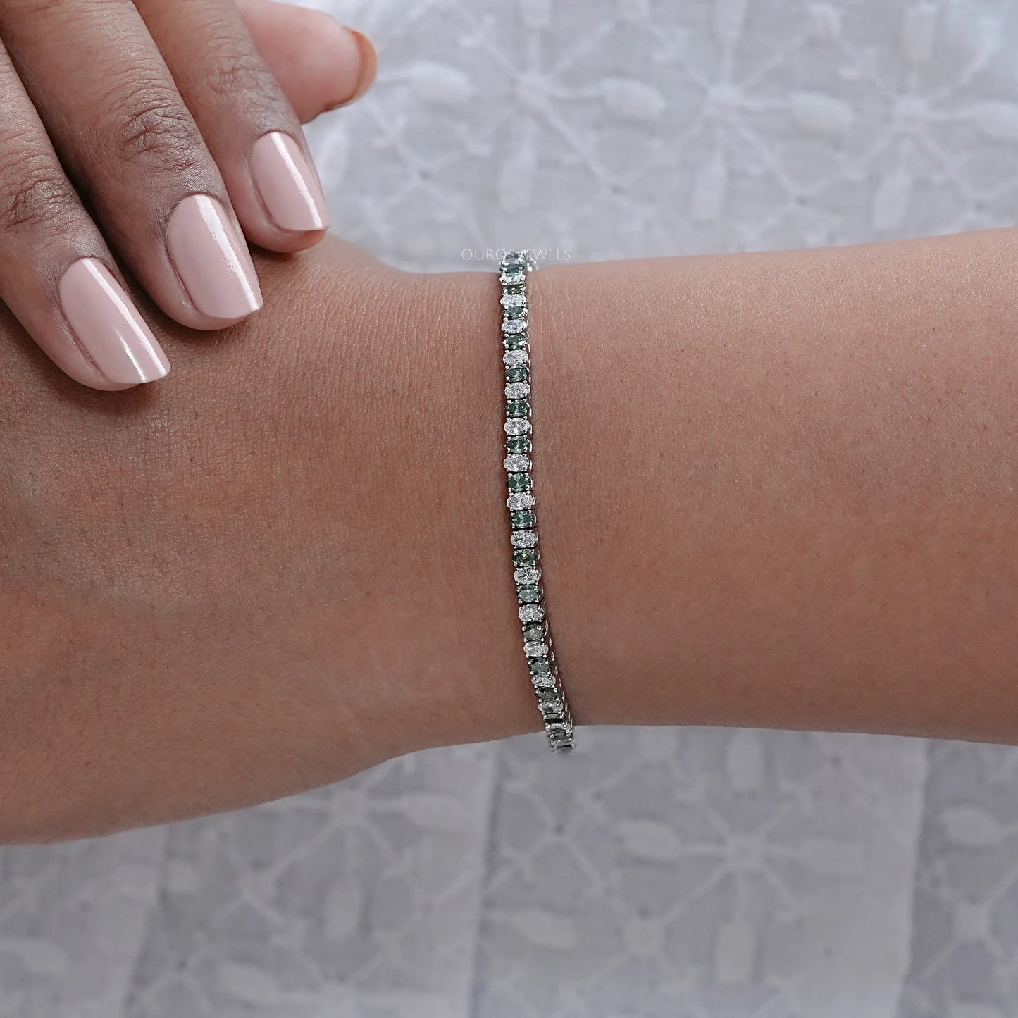 Green Oval Diamond Tennis Bracelet