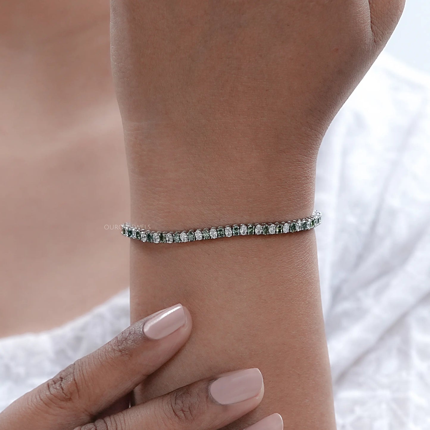 Green Oval Diamond Tennis Bracelet