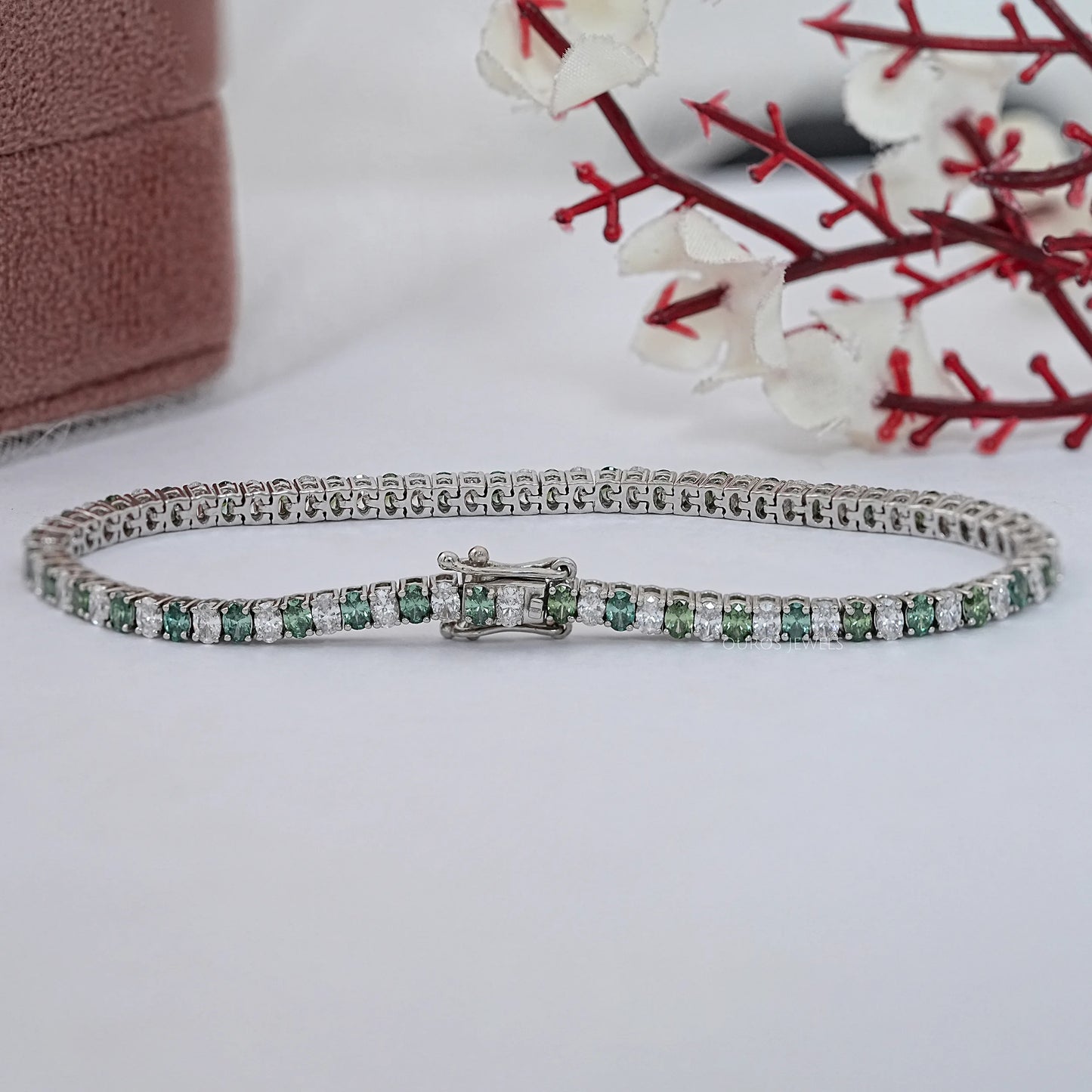 Green Oval Diamond Tennis Bracelet