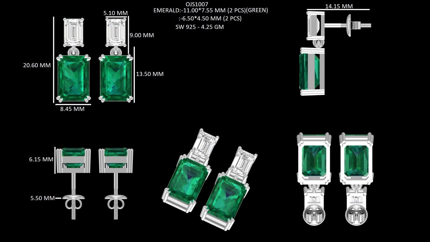 Emerald Gemstone Dangle Drop Earrings