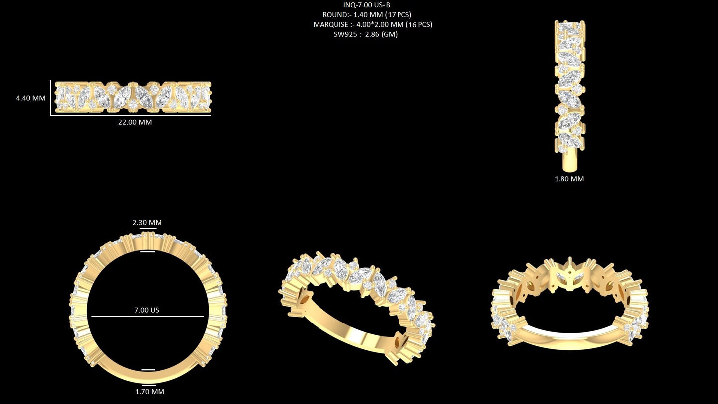 Round And Marquise Cut Wedding Band