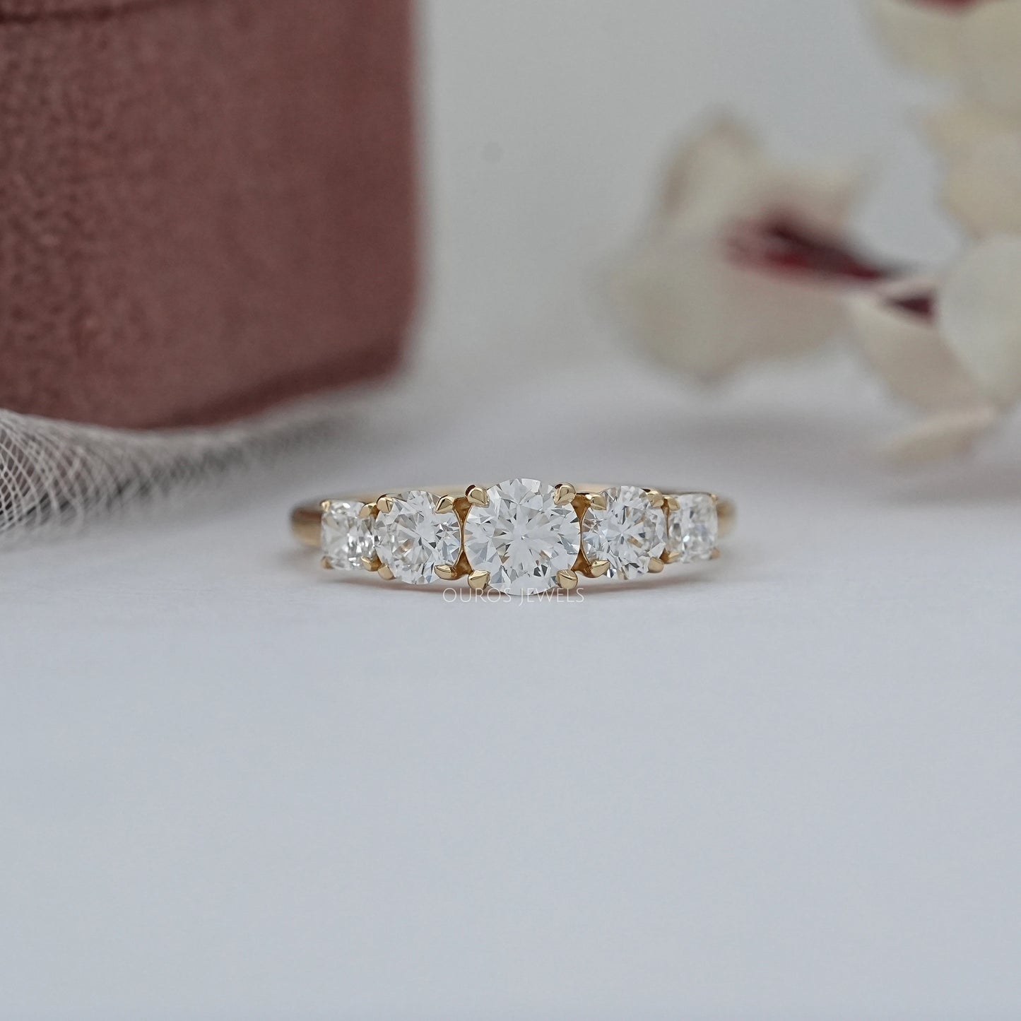 Cushion and Round Cut Engagement Ring