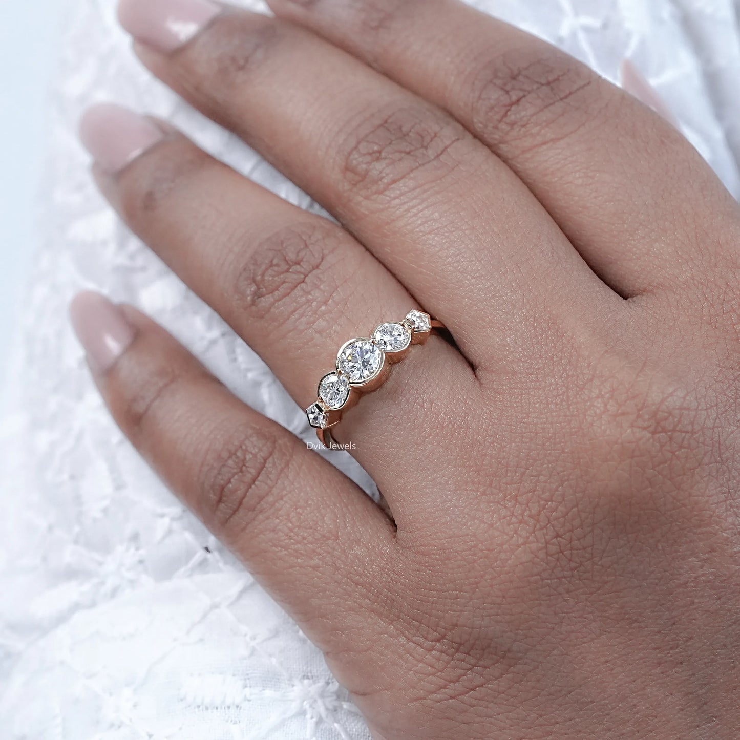 Round And Pentagon Five Stone Ring