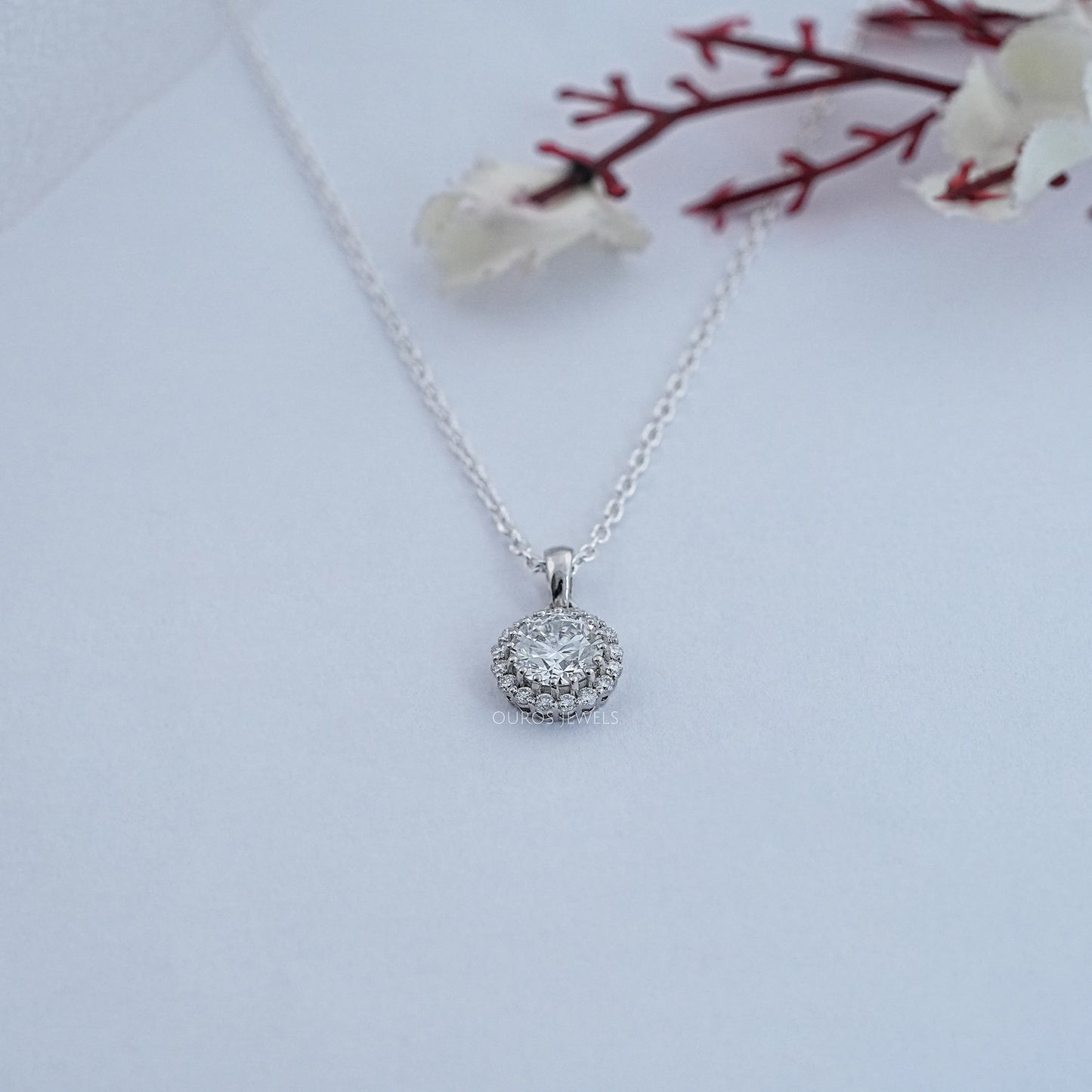 Round Lab Diamond Halo Pendant