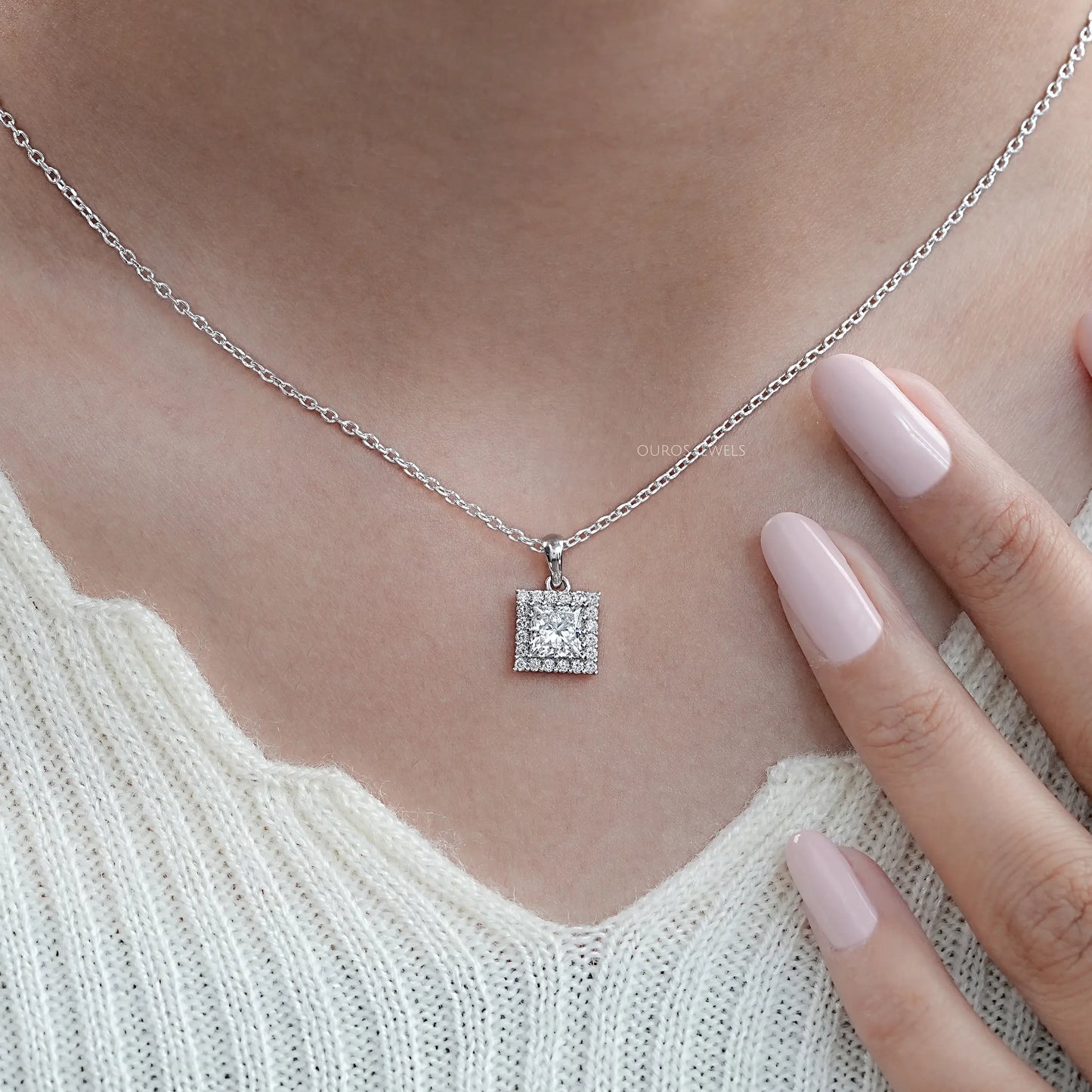 Princess Lab Diamond Halo Pendant