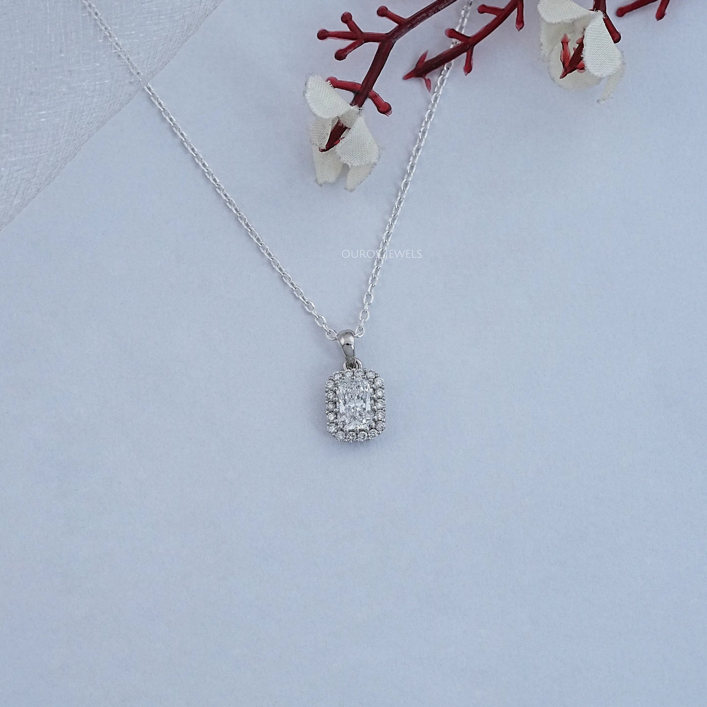 Radiant Lab Diamond Halo Pendant