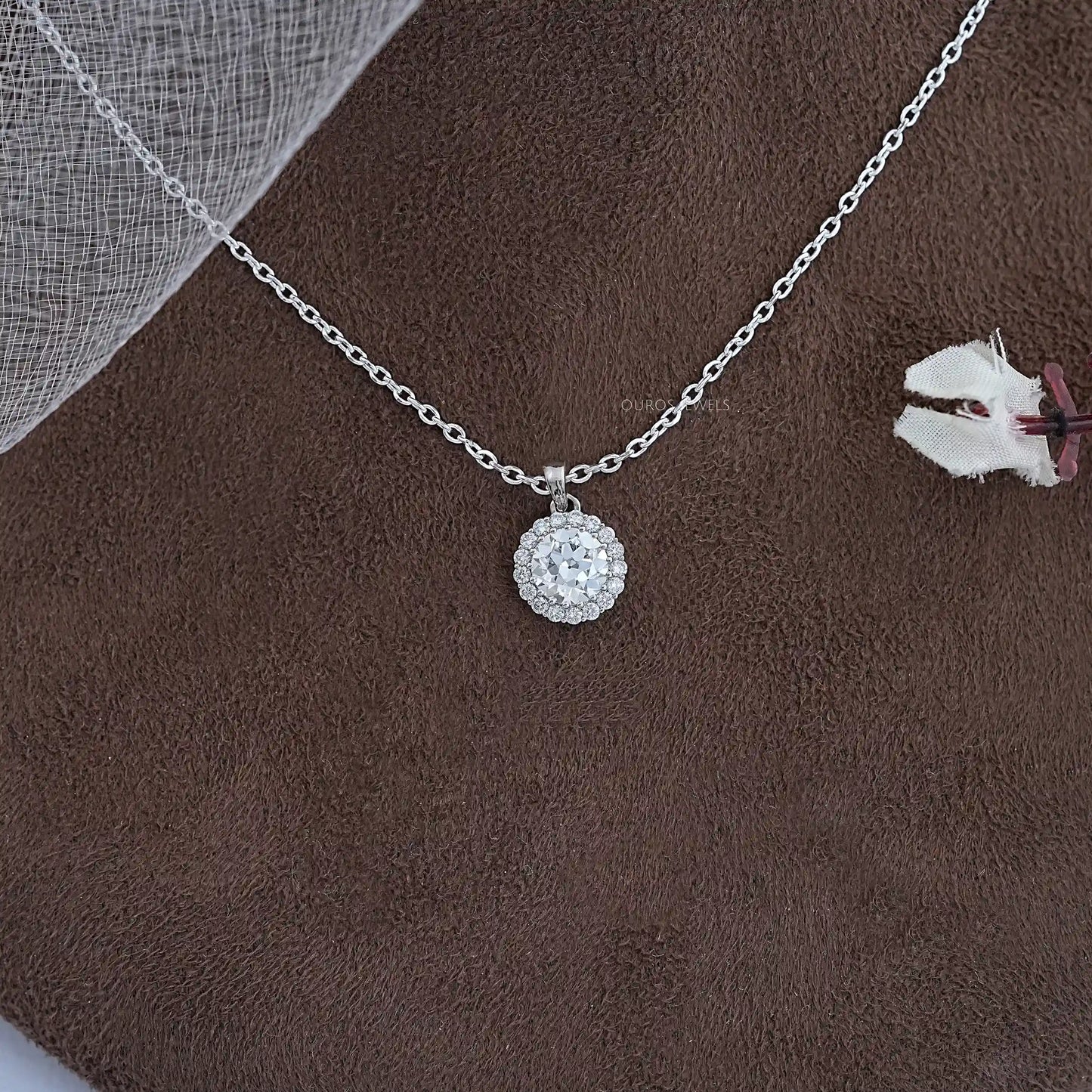 Old European Round Lab Diamond Halo Pendant