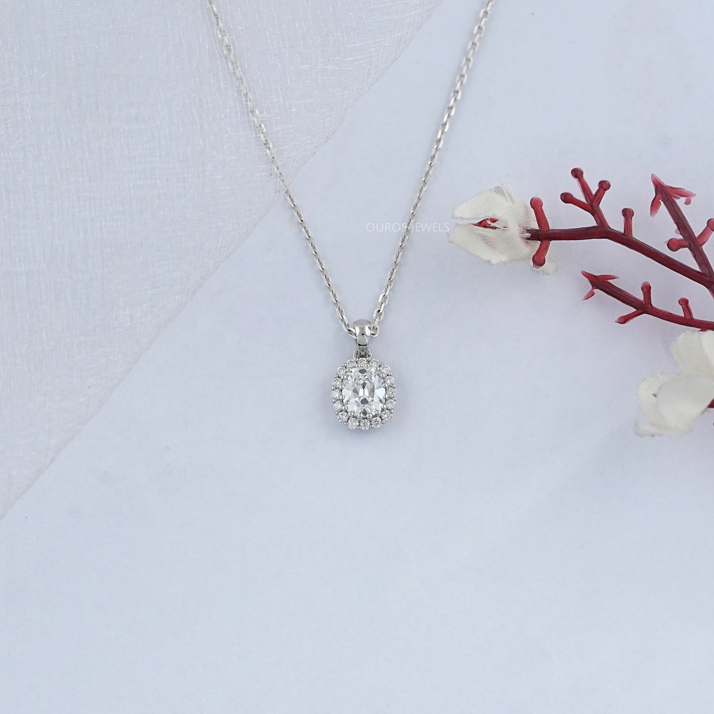 Old Mine Cushion Cut Halo Pendant