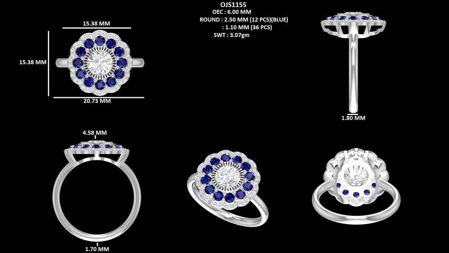 Round Cut Gemstone Lab Diamond Ring