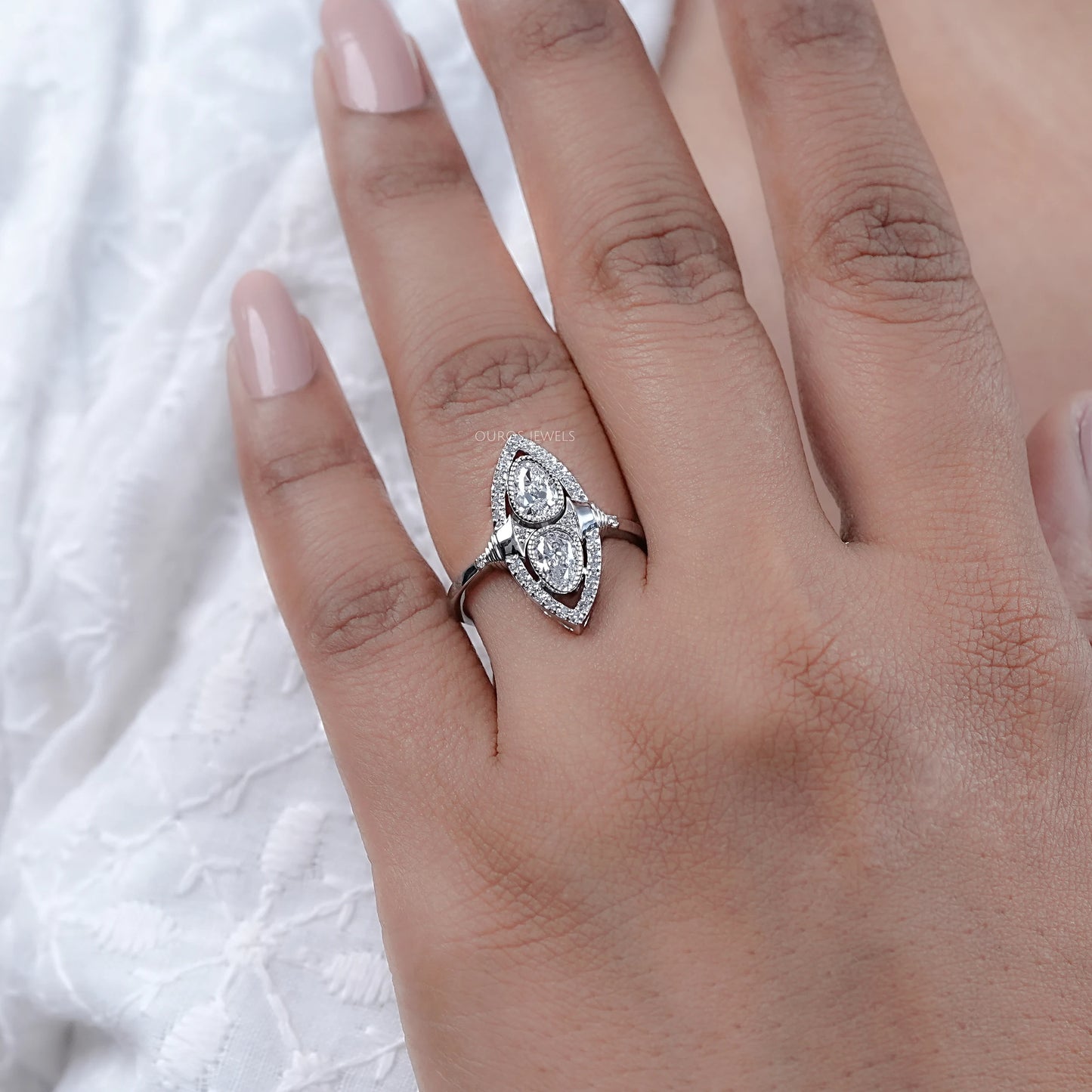 Old Mine Pear Cut Halo Engagement Ring