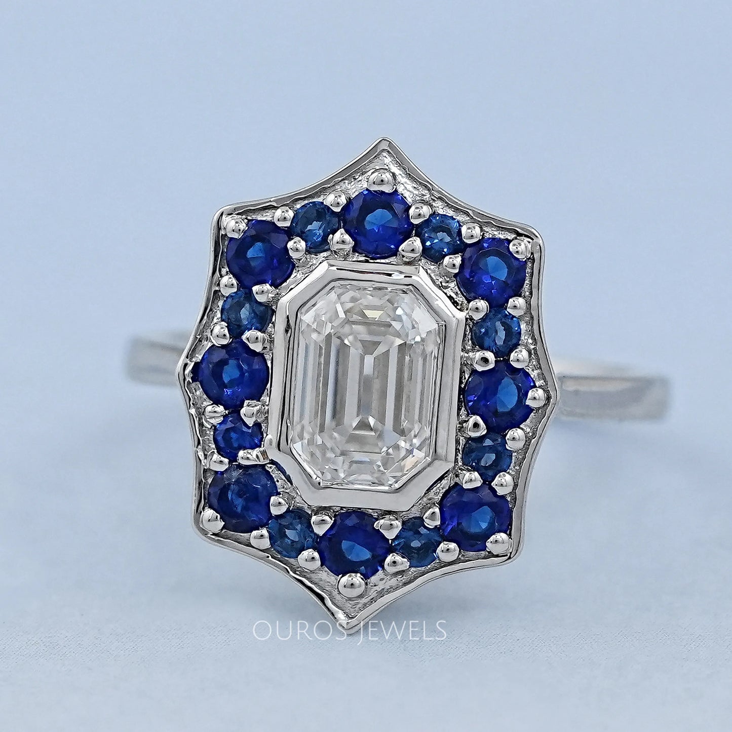 Old Mine Emerald Cut Halo Gemstone Ring