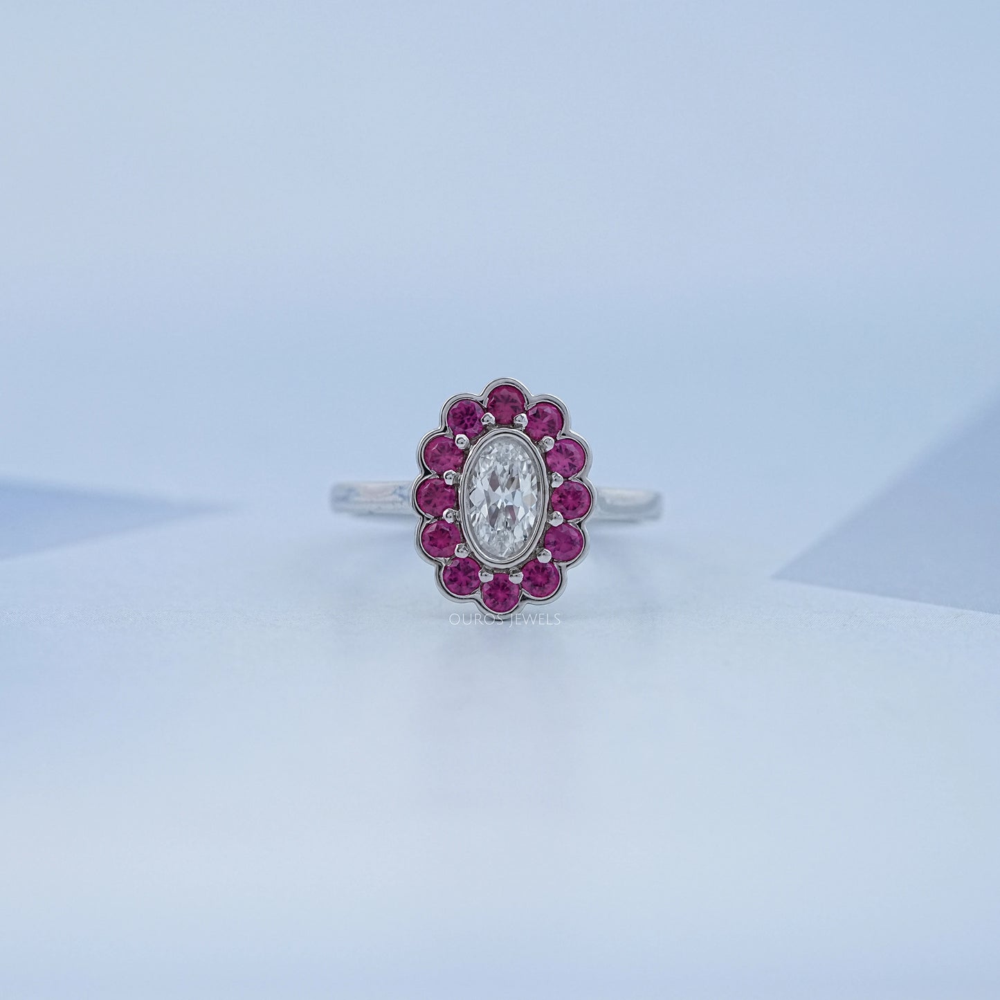 Pink Gemstone Halo Diamond Engagement Ring